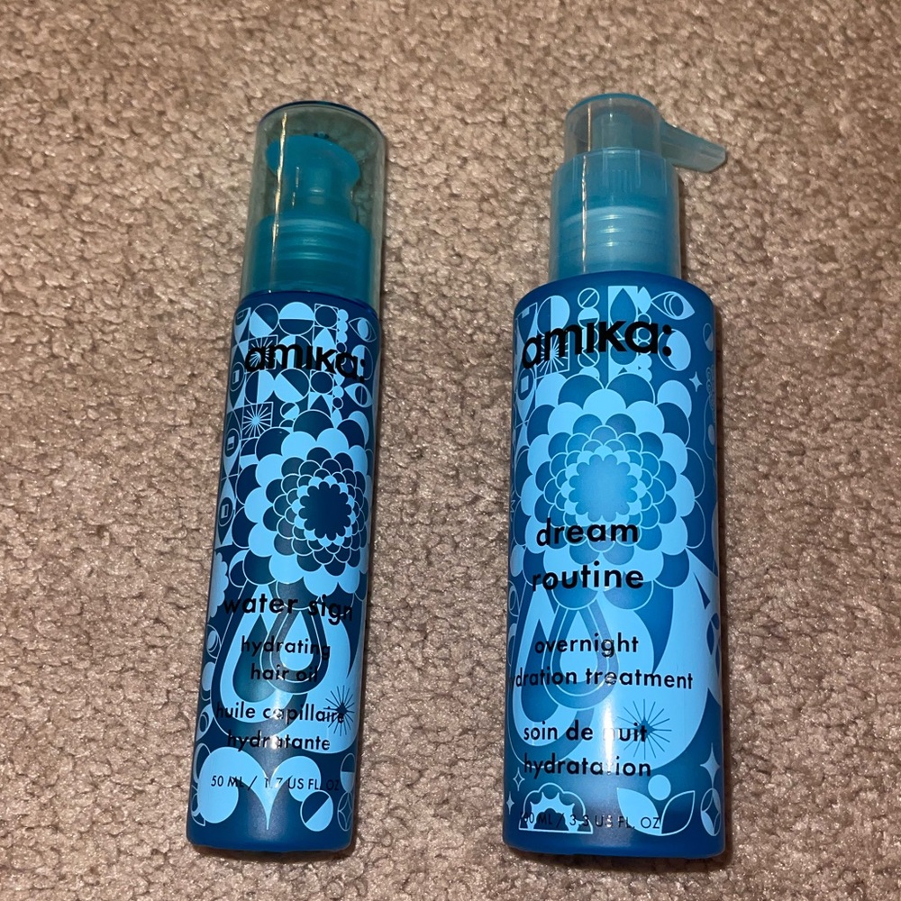 Amika Dream Routine overnight hydration treatment and Water Sign hair oil